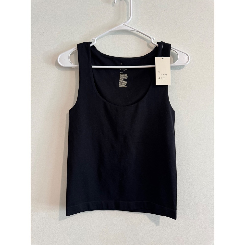 summer top A New Day‎ Seamless Tank Top Women Small Black Scoop Neck Stretch